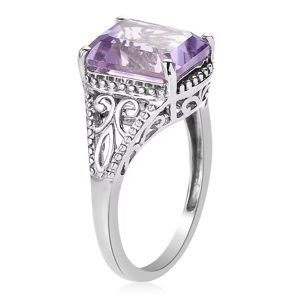 Rose De France Amethyst Solitaire Sterling Silver Ring - Picture 5 of 9
